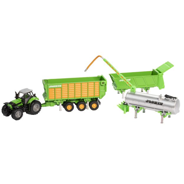 Immagine di Trattore giocattolo DEUTZ-FAHR Agrotron con set di rimorchi Joskin